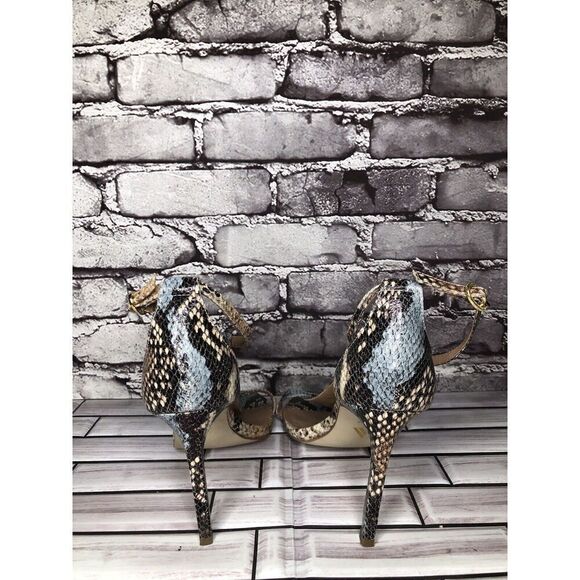 Ava & Aiden Blue Leather Snake Skin Open Toe Strap Stiletto Heels Women Sz 9.5M - Picture 6 of 16